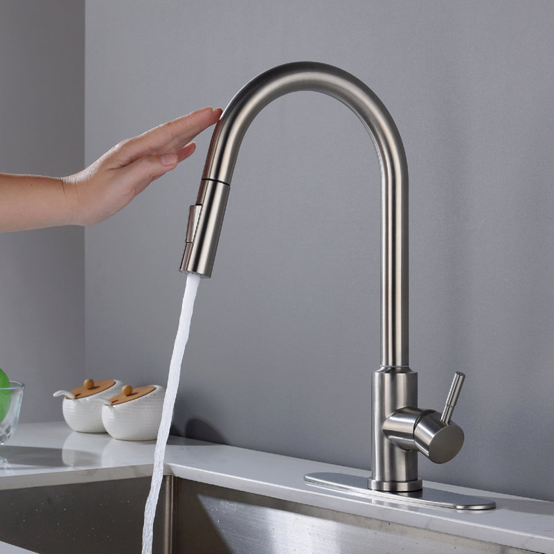 Robinet de cuisine tactile avec douchette extractible, Nickel brossé