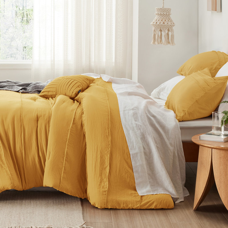 Bedsure Pinch Pleat Comforter Set Boho Bed-in-A-Bag Bedding Set with  Pillowcases for All Season, Mustard Yellow