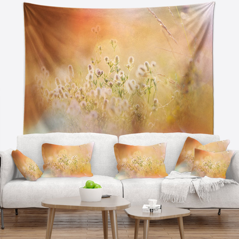Fleurs sauvages mauves sur fond clair, H 68 po x l 80 po