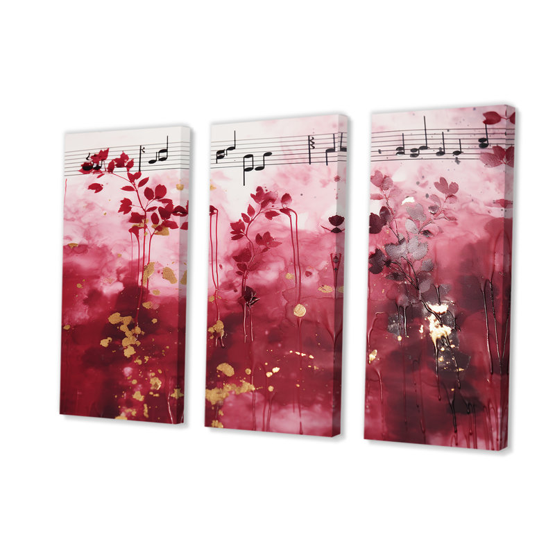 «Pink Music Notes Extravaganza» - musique, art mural, H 28 po x l 36 po x P 1 po, Toile tendue