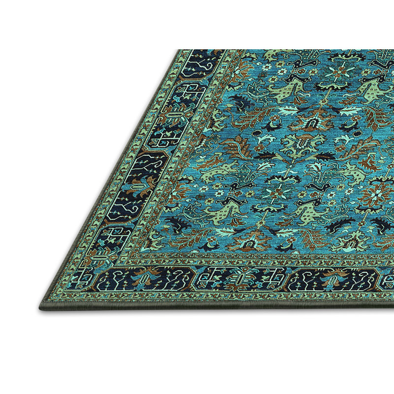 Tapis bleu sarcelle tissé à la machine, Rectangle 8 pi x 12 pi
