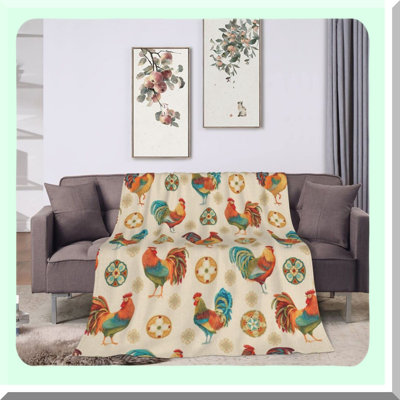 Chicken Print Fleece Fabric Sheet – Rooster Farm Animal Pattern, Soft Craft Fabric for Sewing, DIY Projects & Home Decor (50" x 40")