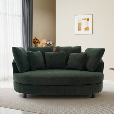 70.1" W Oversized Upholstered Barrel Chair, Modern Round Sofa Chair With Pillows