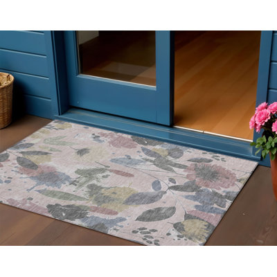 Tapis intérieur lavable floral 3 pi x 5 pi rosé et mauve