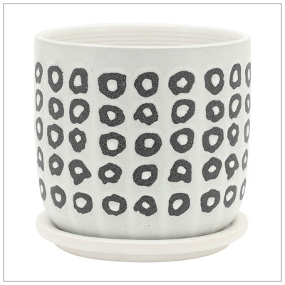 S/2 5/6" AZTEC PLANTER W/ SAUCER, BLACK