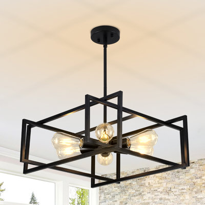 Modern Industrial 6- Light 19.68'' Dimmable Square / Rectangle Geometric Chandelier with Metal Cage for Dining Room Kitchen Island Foyer Hallway