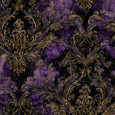 Papier peint auto-adhésif amovible mural auto-adhésif de style baroque damassé florale mauve de luxe rococo gothique