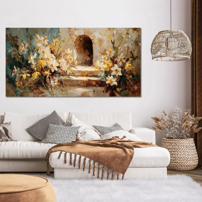 Timuba Large Easter Canvas Wall Art - Vibrant Christian Pictures Wall Decor with Floral Painting, Religious Framed Artwork for Home or Gifts, Premium Jesus Canvas Print, 30×60 inches