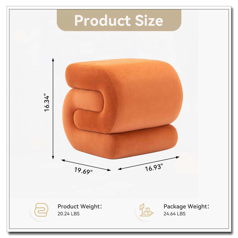 S-shape Ottoman Makeup Stool Footstool, Orange Velvet