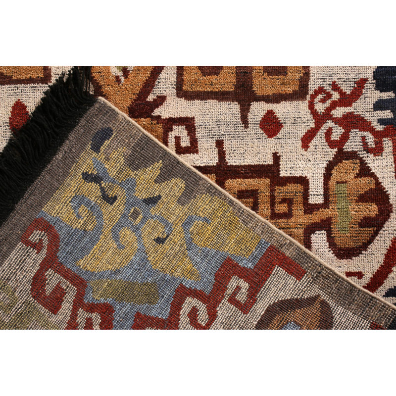 Rug & Kilim’S Russian Rug In Orange And Beige Brown Tribal Pattern, Runner 3' x 8'