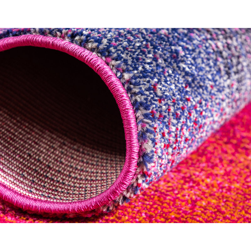 Tapis rayé rose / orange / jaune Eddins, Rond 8 pi