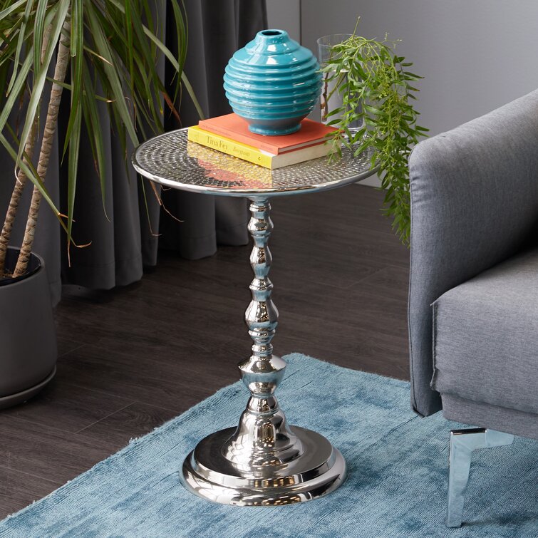 Jilyn Small Pedestal End Table Metal Base Side Table, Drinking Table w/ Scratching Distressed Finish Latitude Run