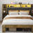 Platform Bed with Storage and Linen Headboard with Bookcase Shelves