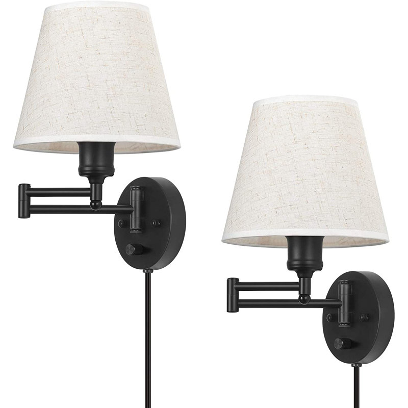 Stevierae Steel Plug-in Swing Arm Sconce, Linen