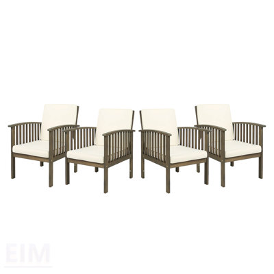 Ensemble de 4 chaises de salle à manger d'extérieur robustes en bois d'acacia avec coussins crème pour sièges de patio et de jardin