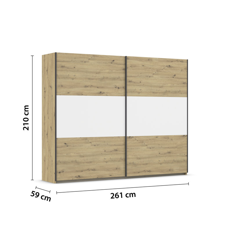 Neo 2 Door Manufactured Wood Wardrobe, 210cm H x 261cm W x 59cm D, Premium, Artisan oak/Alpine white