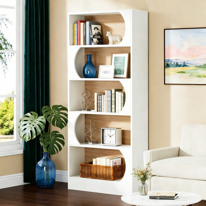 Bibliothèque à 5 niveaux, étagère à livres en bois 71 "avec tablettes de rangement