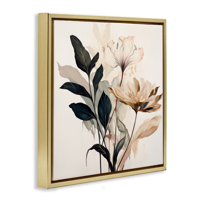 Leaf Sprig & Flower Brown Framed Floater Canvas Wall Art by Lazar Studio