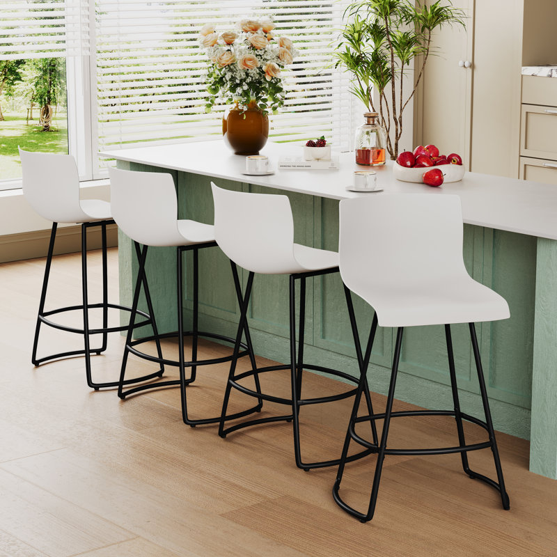 Cleek Swivel Counter Stool with Metal Frame, White, Bar Stool (30" Seat Height)