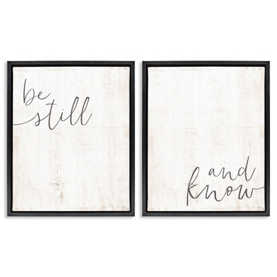 Be Still & Know Spiritual Calligraphy 2 Piece Framed Floater Canvas Set by LUX + Me Designs