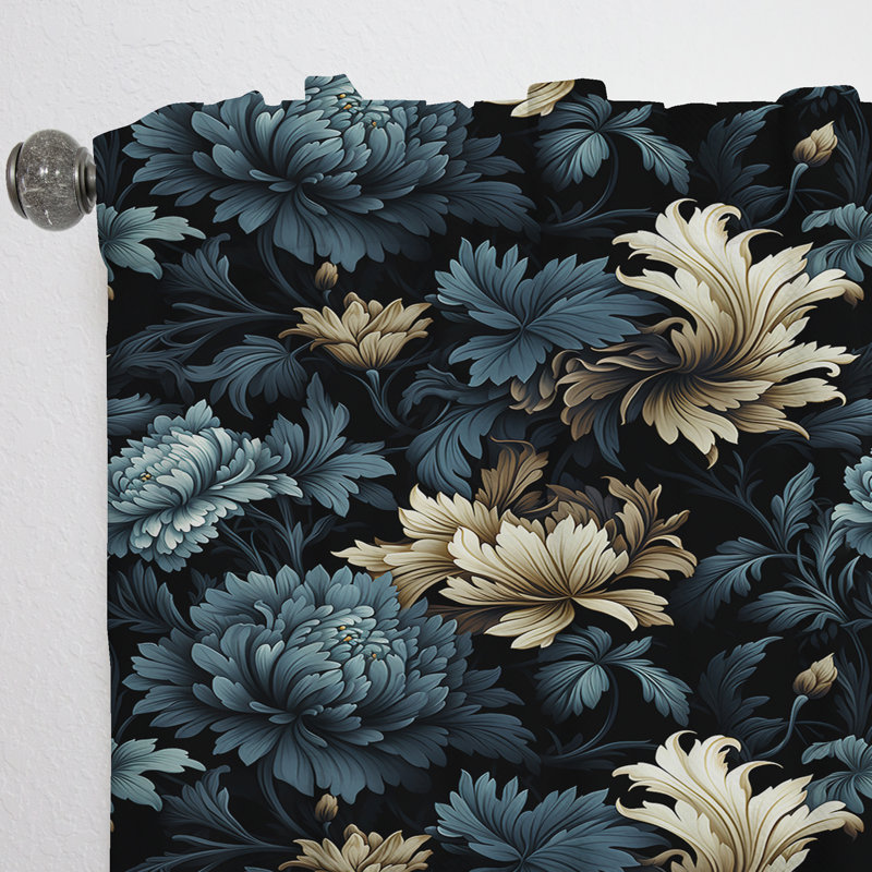 Dark Blue And Golden Gilded Damask Glamour VII - Bohemian Velvet Curtain - Room Darkening - 1 Panel, 52" W x 90" L