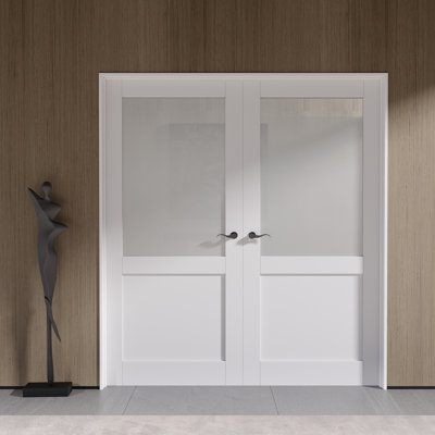French Doors Frosted Half Glass Solid Core Interior Pantry Door With Hardware Kit
