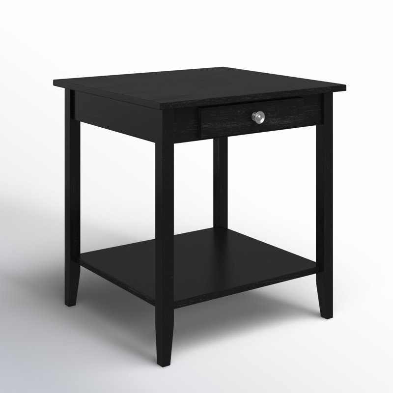 Table de bout en bois massif avec rangement Aiydan, Noir