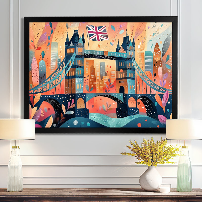 Pop Art Tower Bridge Lights in London, Royaume-Uni, art mural, H 12 po x l 20 po, Noir, noir, noir, noir