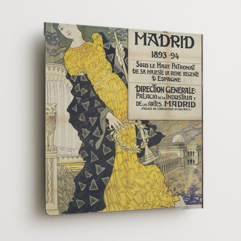 Exposition internationale de Madrid — Art mural carré en métal, H 16 po x l 16 po
