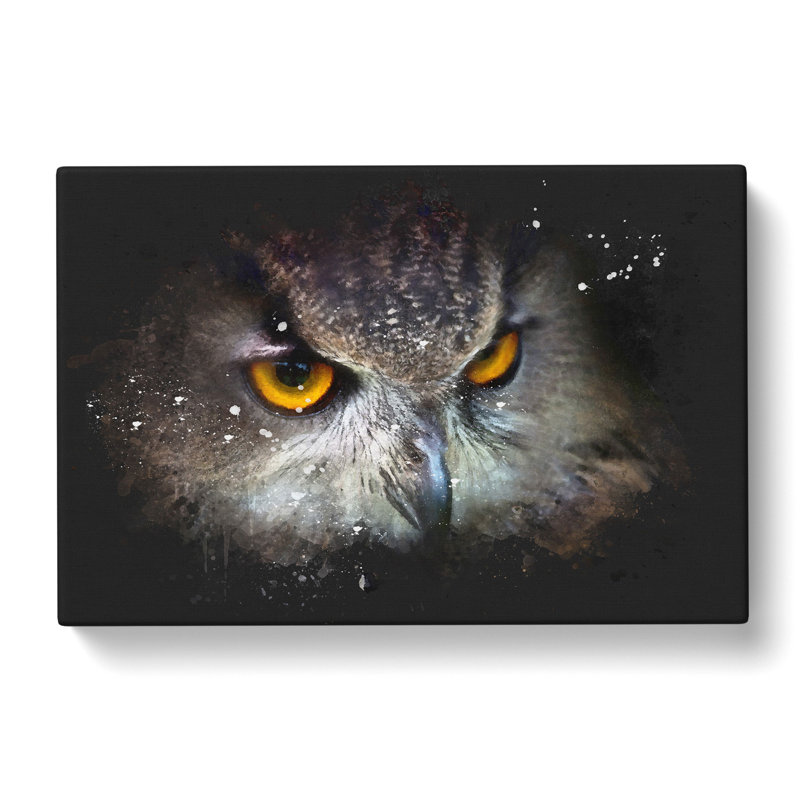 A Great Horned Owl - Wrapped Canvas Painting, 40cm H x 60cm W x 3cm D