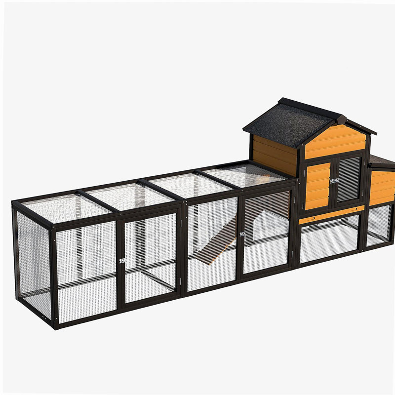 Poulailler d'extérieur en bois avec enclos, 7 portes, plateau coulissant, nichoir et rampe - poulailler pour 2 à 4 poulets, conception extensible