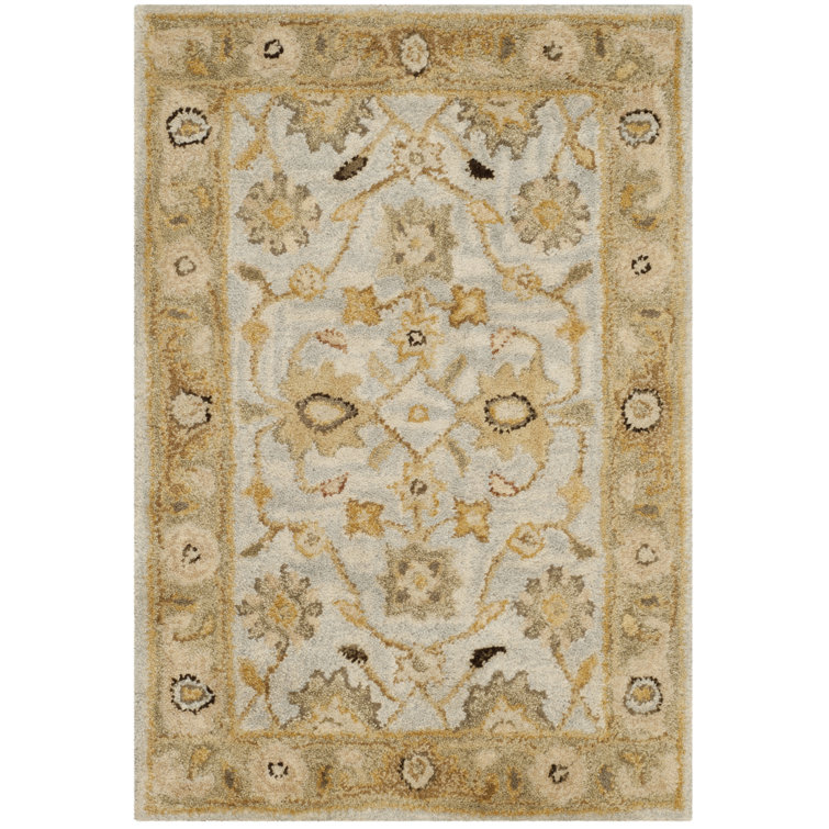 Tapis bleu clair / sauge en laine touffeté à la main Armintha