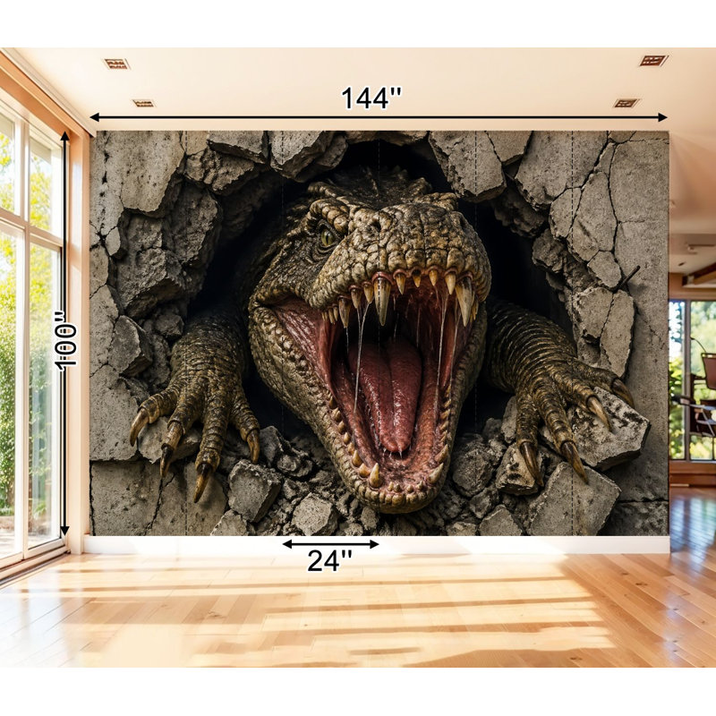 Papier peint adhésif pelez et collez, crocodile féroce, cassé, craquelé, art mural auto-adhésif et amovible
