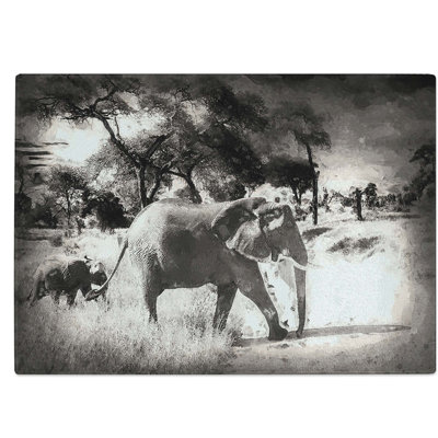 Glass Mother & Baby Elephant Strolling in Abstract Chopping Board