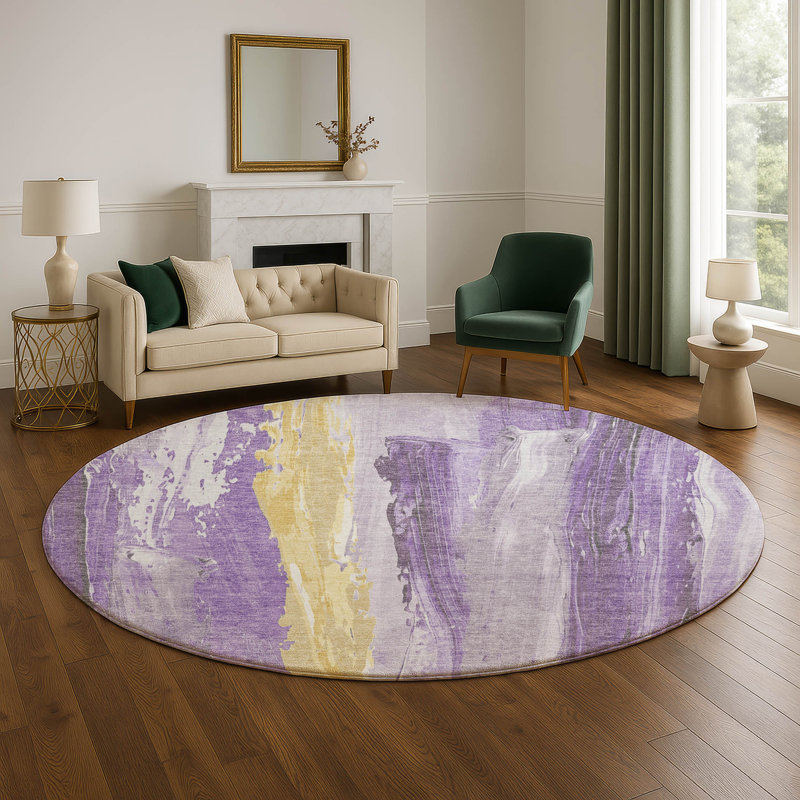 Premium Machine Washable Mayfield AMF1845 Abstract Rug, Round 8'