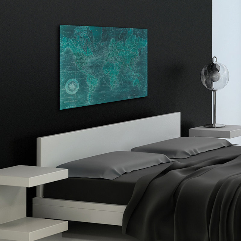 «Azure World Map», reproduction d'impression sur verre