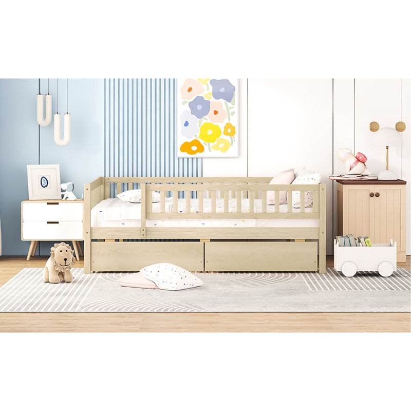 Full Size Daybed In Natural Wood With Storage Drawers - Strong Pine Frame Optimize Space Use As Bedroom Or Living Room Item Simple Assembly Steps Two Construction, Saving Feature, Multi-Purpose For &