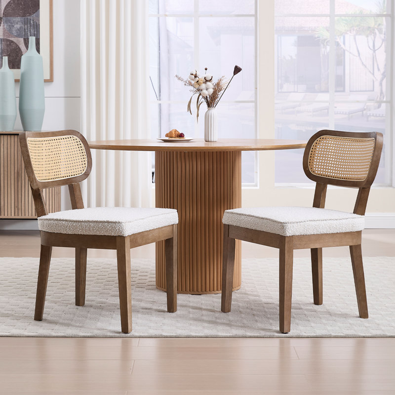 Rattan Dining Chairs Farmhouse Dining Room Chairs Wooden Kitchen Chairs Side Chairs With Cane Backrests, Beige/Brown