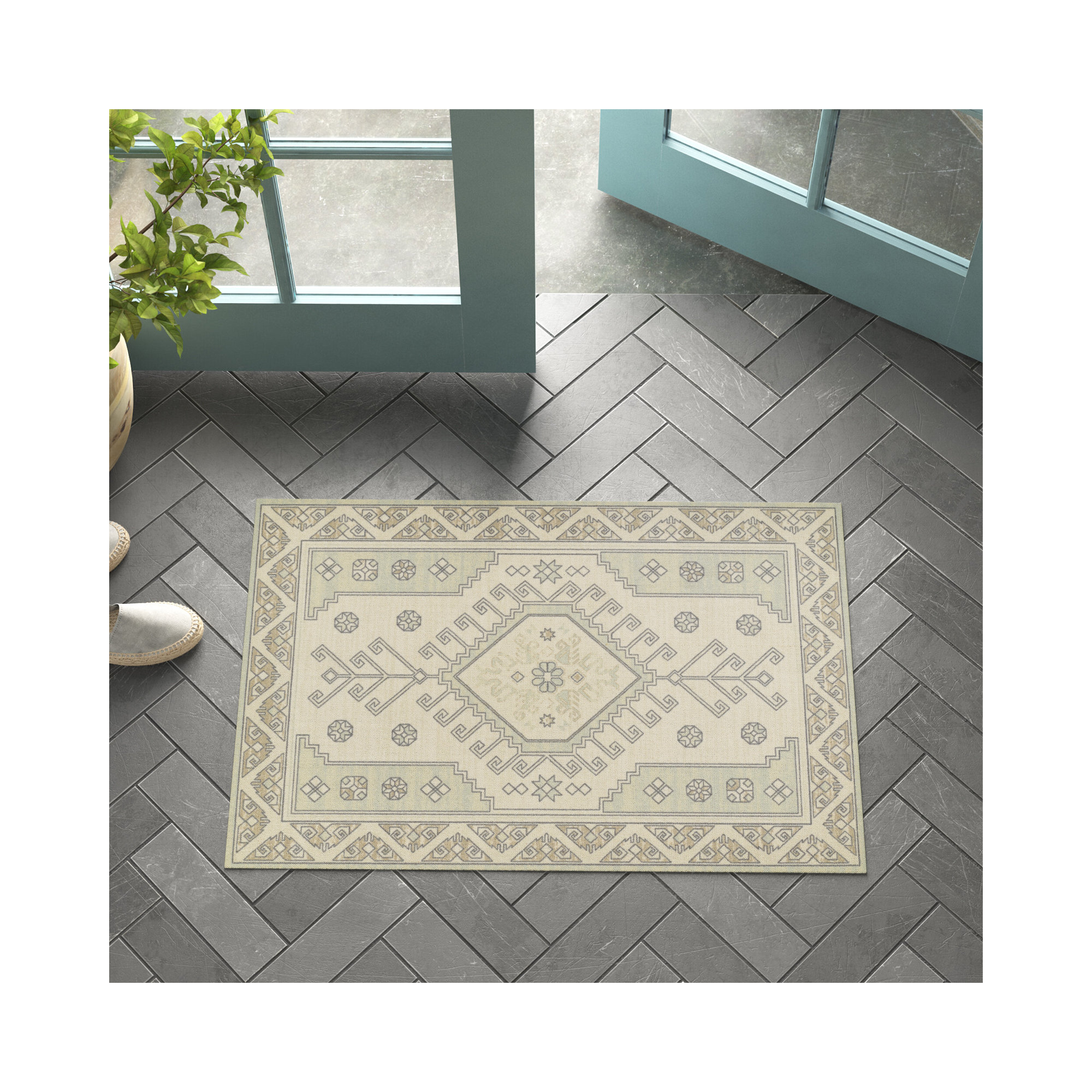 Aldona Sage/Beige Rug, Rectangle 2' x 3'