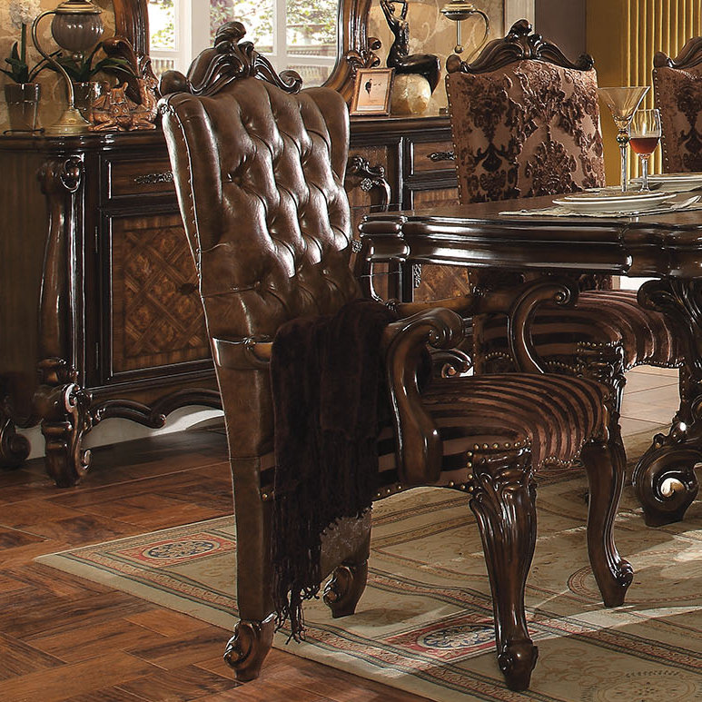 Versailles Tufted Upholstered Armchair, Cherry Oak