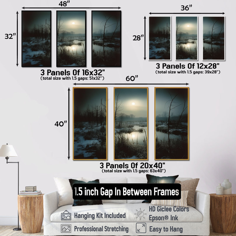 Photographie en noir et blanc «Winter Tree I», ensemble d'art sur toile, Cadre flottant doré, H 40 po x l 60 po x P 1 po
