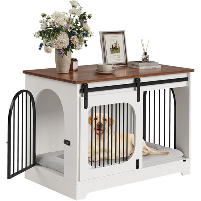 Meuble pour cage 39,4 "avec tapis de lit, chenil moyen en bois avec 3 portes, cage pour chien