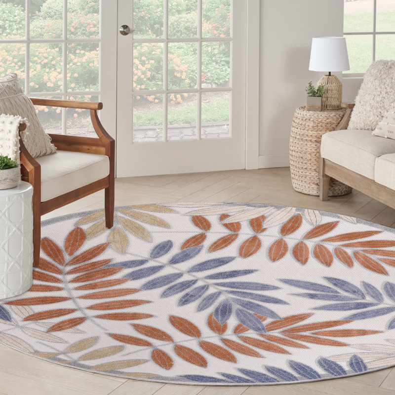 Tapis floral intérieur / extérieur Ressie, Rond 7 pi 10 po