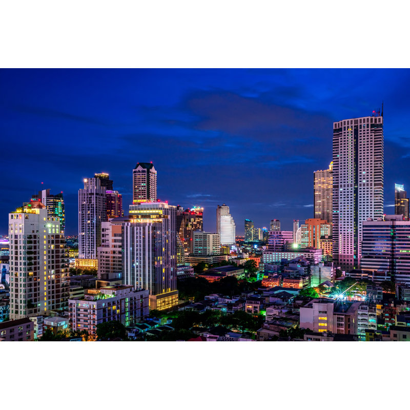 Night Cityscape Skyline - Wrapped Canvas Print, 20cm H x 30cm W
