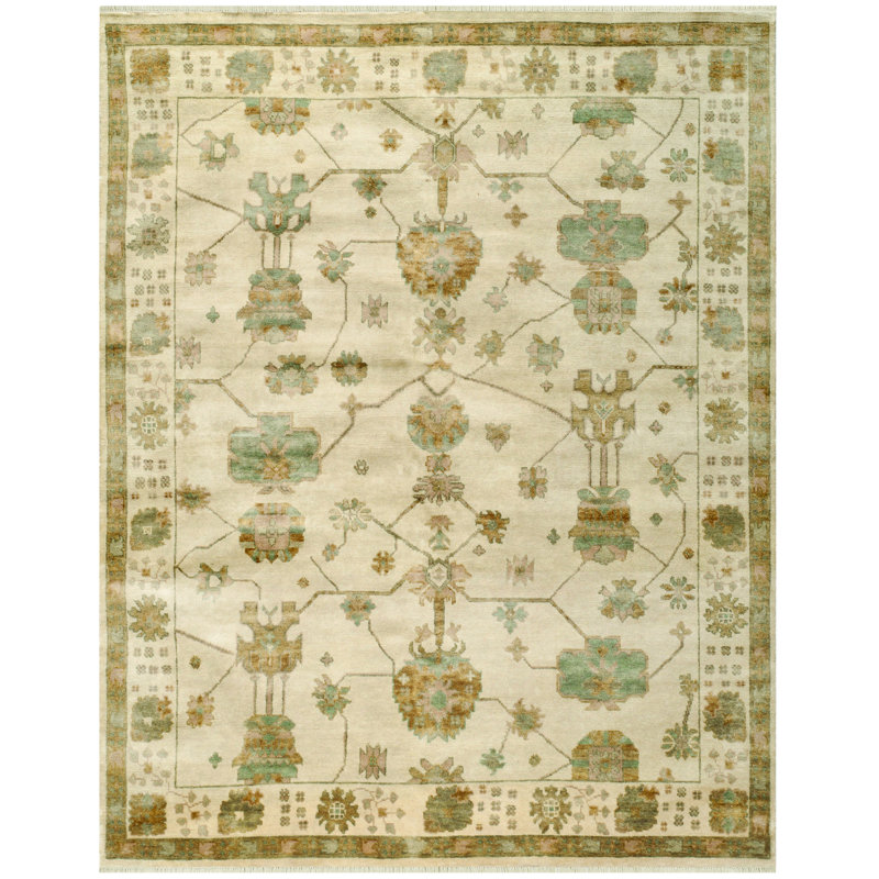 Hand Knotted Wool Floral Rug, Rectangle 6' x 9'
