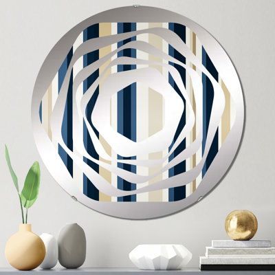 Classic Beige And Blue Elegance Striped Pattern - Amorphe Decorative Mirror