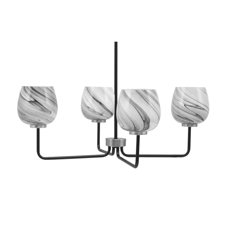 Amarmula 4 Light Chandelier, Matte Black & Graphite Finish, 6" Onyx Swirl Glass, Black/Nickel