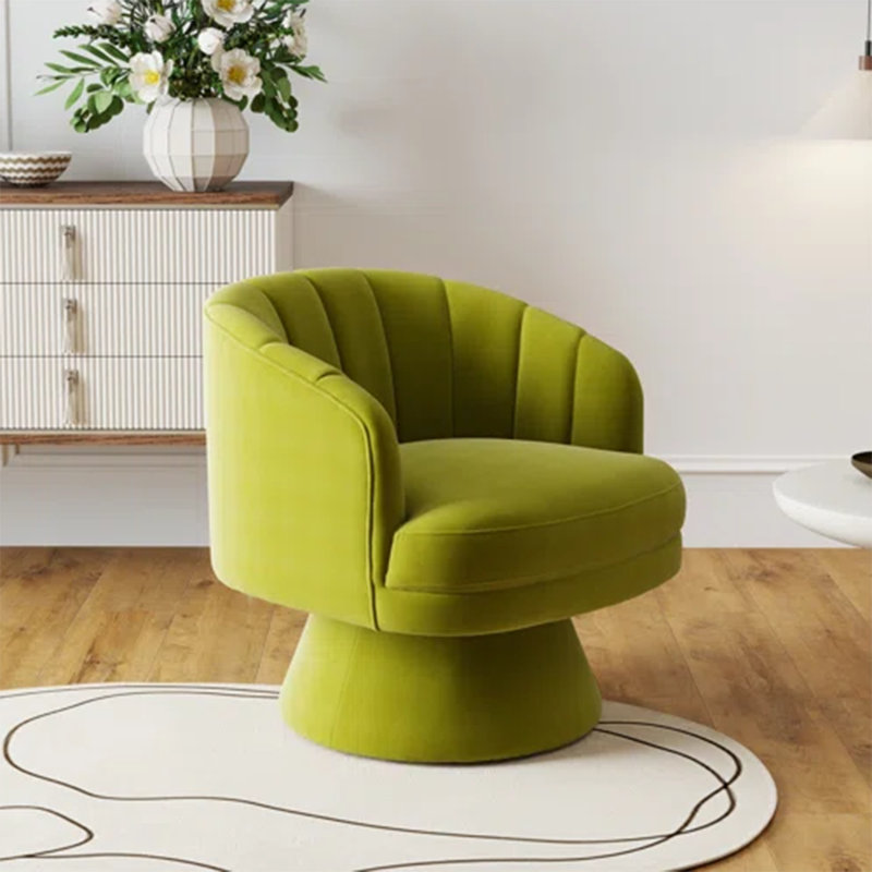 Murrow Velvet Swivel Barrel Chair, Green
