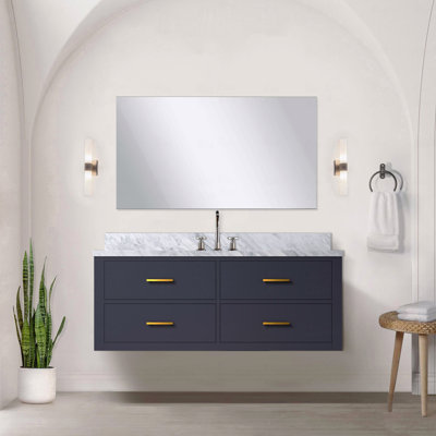 Ensemble de meuble-lavabo à simple cuve 48 po de largeur x 22 po de profondeur, comptoir en marbre de Carrare, avec robinet