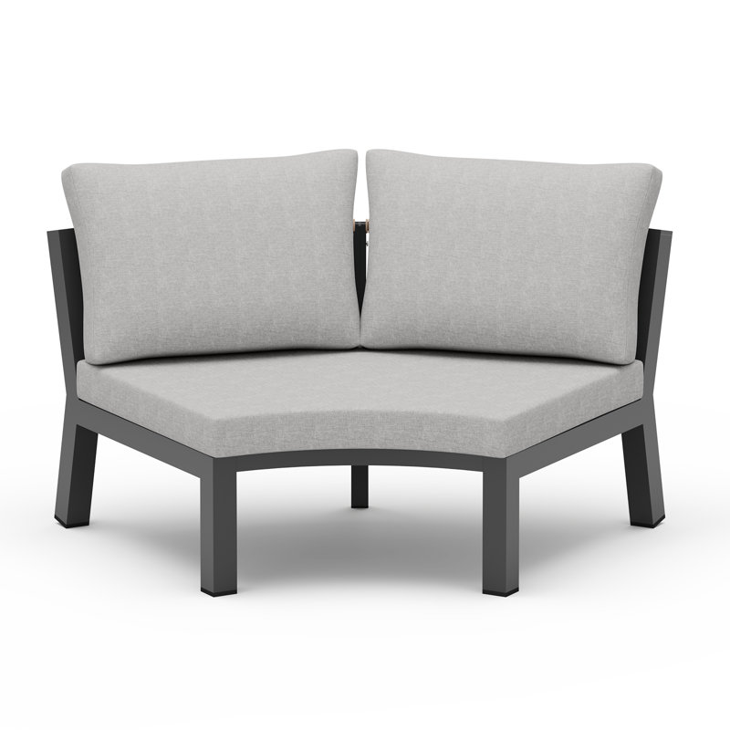 Curved Outdoor Sectional Sofa, Light Grey, Black
